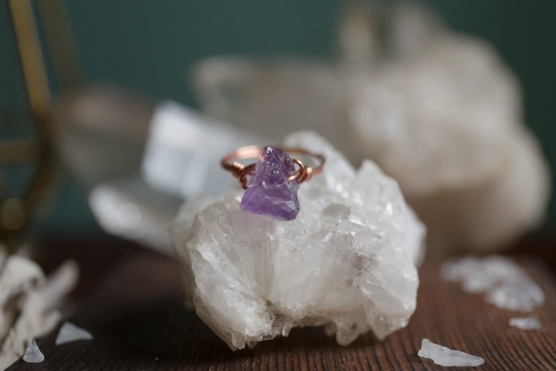 限時買一送一優惠-紫晶原石銅線戒指   多色入 古典  優雅 水晶 - 戒指 - 寶石 紫色