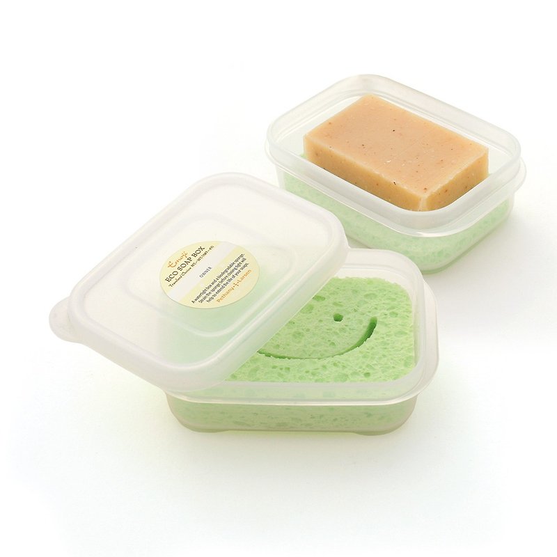 隨身旅行環保皂盒-蜂蜜色【環保旅伴】日本製/附海綿 - 臉部按摩/清潔工具 - 防水材質 白色