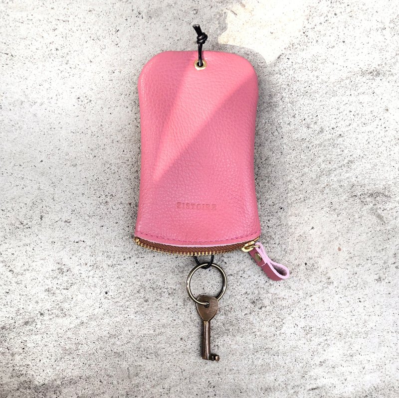 【Keys Sweet Home / 鑰匙包】ZiBAG-031/玫瑰粉(咖啡拉鍊) - 鑰匙圈/鑰匙包 - 真皮 