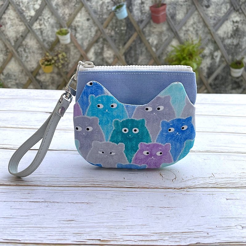 [Purely Handmade] Q Cat Coin Purse Wallet Storage Bag - กระเป๋าใส่เหรียญ - ผ้าฝ้าย/ผ้าลินิน 