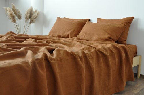 シナモンリネンシーツセット / フラット+ボックスシーツ+枕