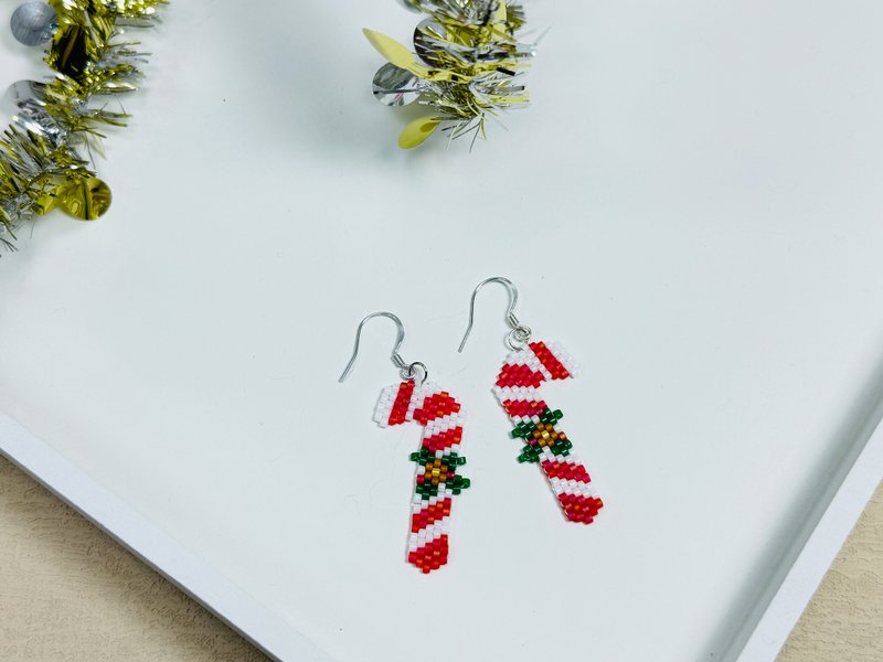 221259 Christmas limited beaded earrings - Necklaces - Other Materials Red