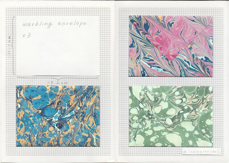 hand marbled envelope x 3 - Envelopes & Letter Paper - Paper Multicolor