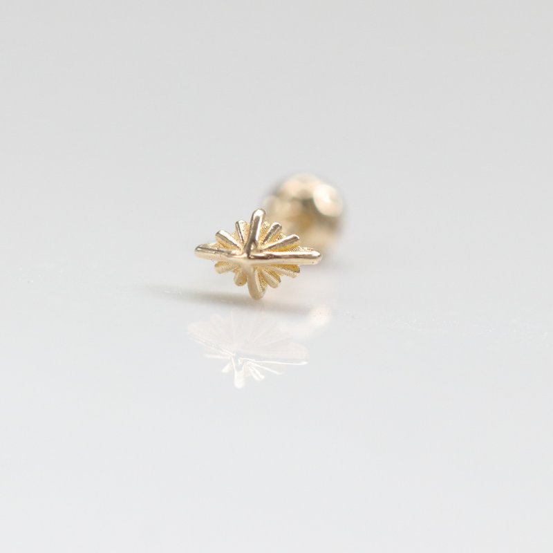 14K 立體金菱型鎖珠耳環(單個) - 耳環/耳夾/耳骨夾 - 貴金屬 金色