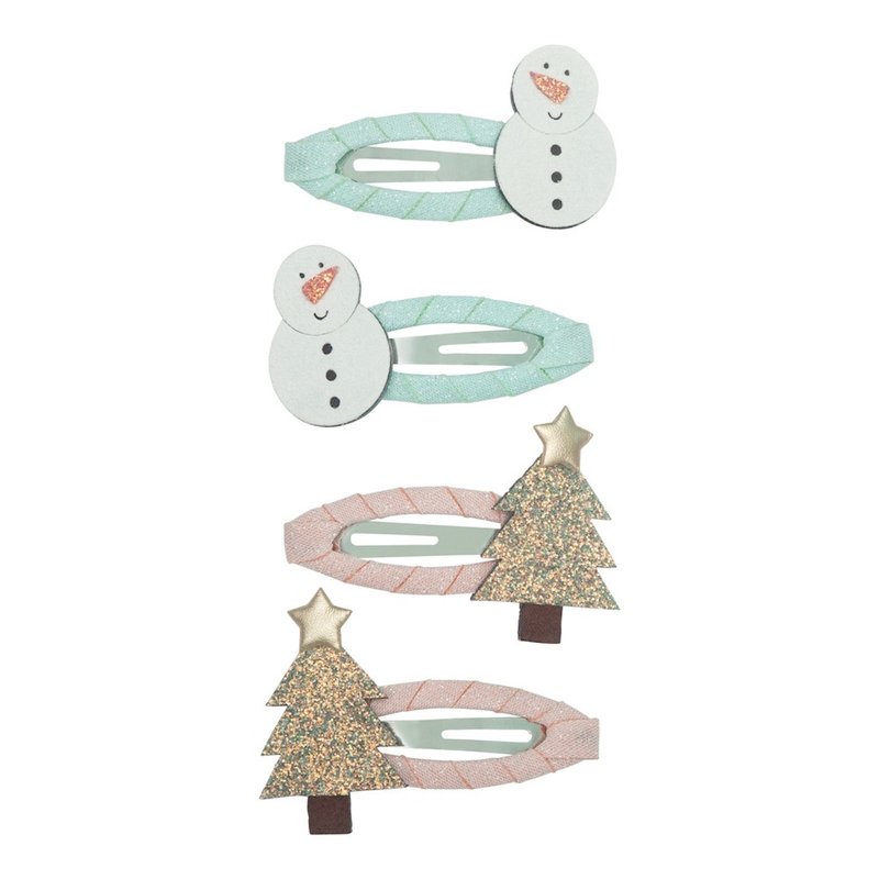 British Mimi & Lula AW24_Xmas Christmas snowman ticking clips 4 pieces - เครื่องประดับ - เส้นใยสังเคราะห์ 