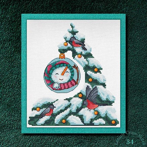 LazuritCS 帶有雪人十字繡圖案的聖誕樹