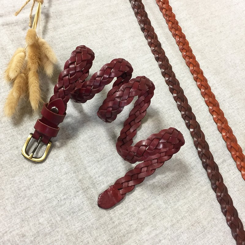Craftsman hand-knitted design four-strand weaving method genuine leather belt woven belt belt - width 20mm - Belts - Genuine Leather 