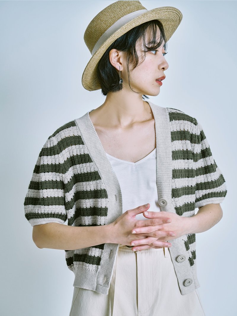 Ningsui knitted cardigan short-sleeved jacket-stevia leaf - สเวตเตอร์ผู้หญิง - ผ้าฝ้าย/ผ้าลินิน สีเขียว