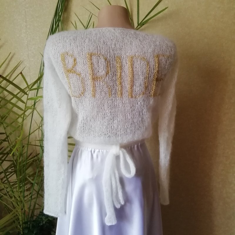 Ivory Mohair Wedding Cardigan Knitted Bridal Jacket Bridesmaid Sweater Soft Coat - สเวตเตอร์ผู้หญิง - ขนแกะ ขาว