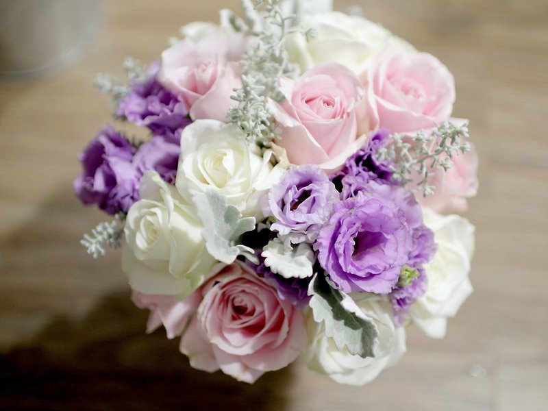 Flower Series_Bridal Bouquet Pink Purple - ช่อดอกไม้แห้ง - พืช/ดอกไม้ สึชมพู