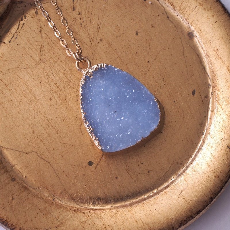 大顆天然藍玉髓 晶洞晶礦晶簇 項鍊 毛衣鍊 長鍊 Druzy Necklace - 項鍊 - 半寶石 藍色