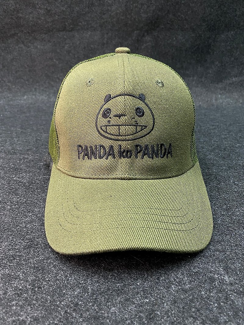 【熊貓家族】x AT studio設計款電繡棒球網帽 | 熊貓頭 | 兒童款 - 帽子 - 棉．麻 