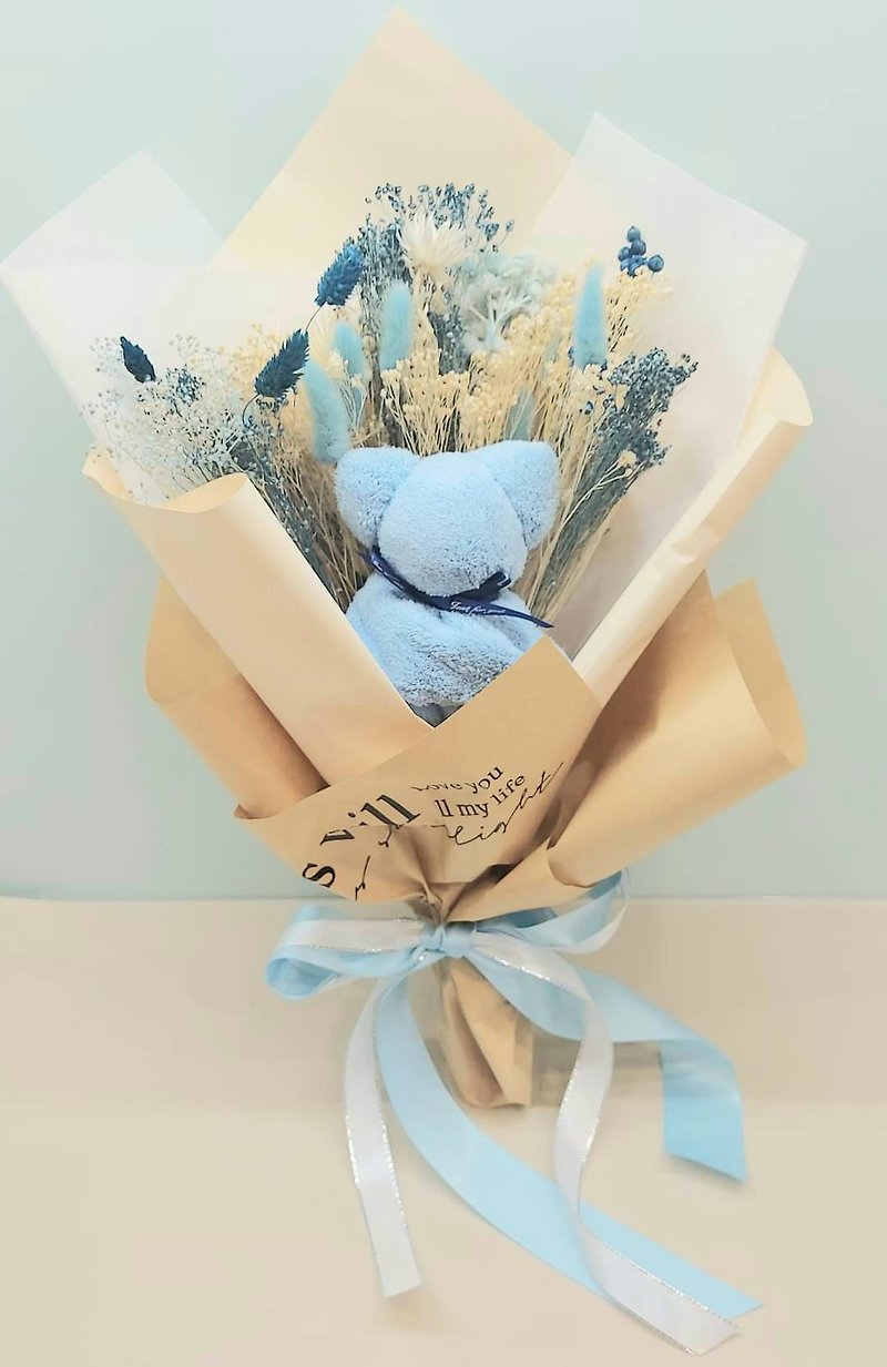 Pink Blue Preserved Flower Lamb Bouquet Never Withering Flower Birthday Gift - ช่อดอกไม้แห้ง - พืช/ดอกไม้ สีน้ำเงิน