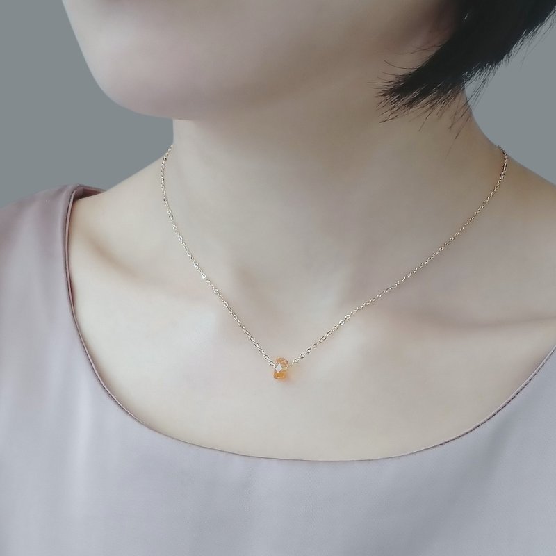 天然黃水晶 小巧單顆切角車輪珠 14K GF 包金 / 純銀 裸感項鍊 - 項鍊 - 水晶 黃色