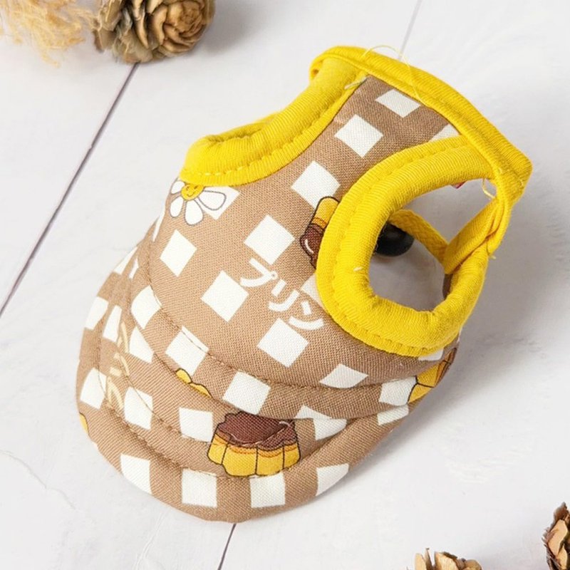 Plaid Pudding Pet Sun Hat Dog Sun Hat S - ชุดสัตว์เลี้ยง - ผ้าฝ้าย/ผ้าลินิน สีแดง