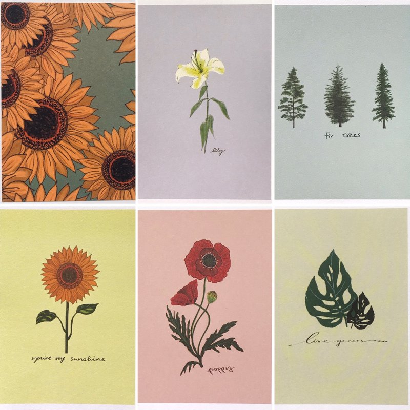 【植物図鑑】ポストカード一式（牛革封筒付） - はがき・メッセージカード - 紙 