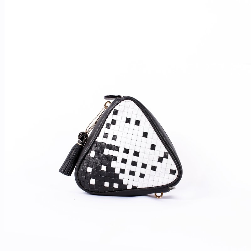 PIXELIZATION | Triangular | Cross Body / Clutch | Hand-weave Pattern - Messenger Bags & Sling Bags - Genuine Leather Black