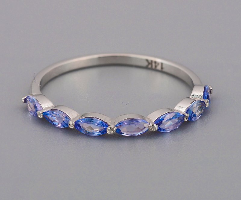 Half Eternity ring with marquise tanzanite and diamonds - 戒指 - 貴金屬 金色