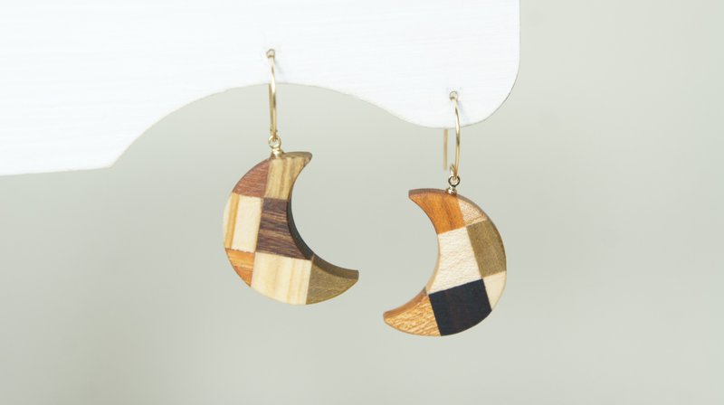 Parquet Crescent Moon Clip-On - Earrings & Clip-ons - Wood Brown