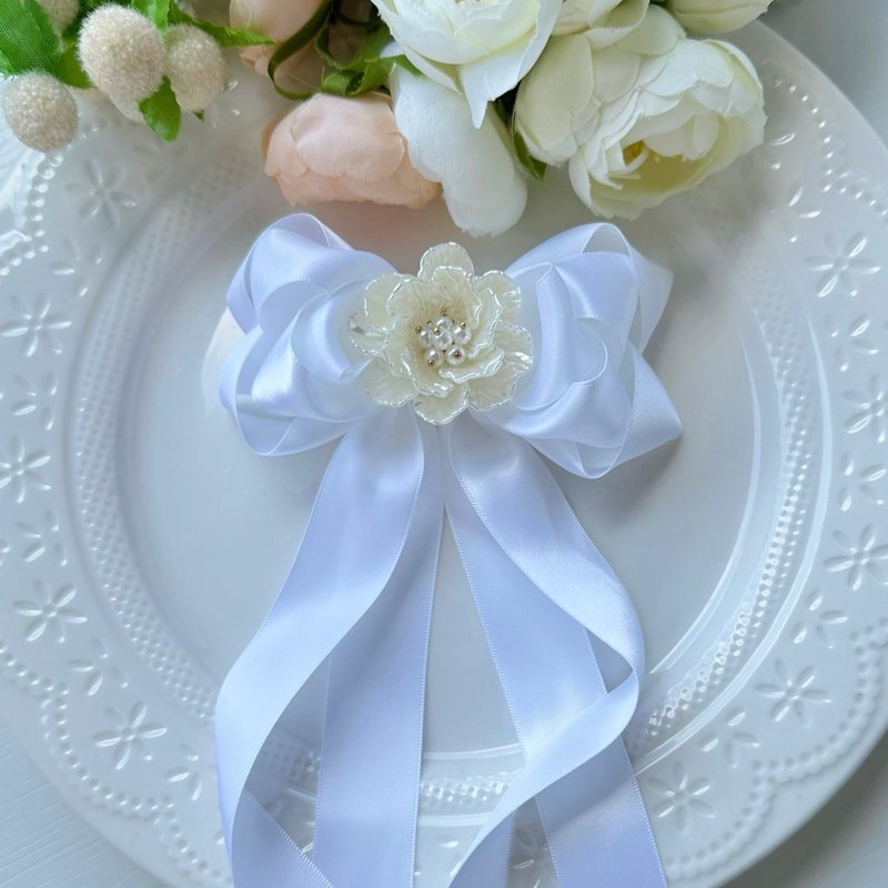 立体サテン三層リボン キッズ・ガールズヘアアクセサリー ヘッドドレス ヘアクリップ - ホワイト - ヘアアクセサリー - その他の素材 ホワイト