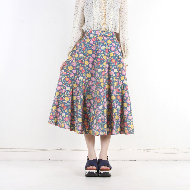 [Egg Plant Vintage]Poppy Cosmic Cotton Printed Vintage Dress - Skirts - Cotton & Hemp Multicolor