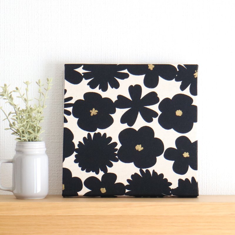 20x20cm Fabric Panel [Linen Flower Black] - Wall Décor - Cotton & Hemp Black