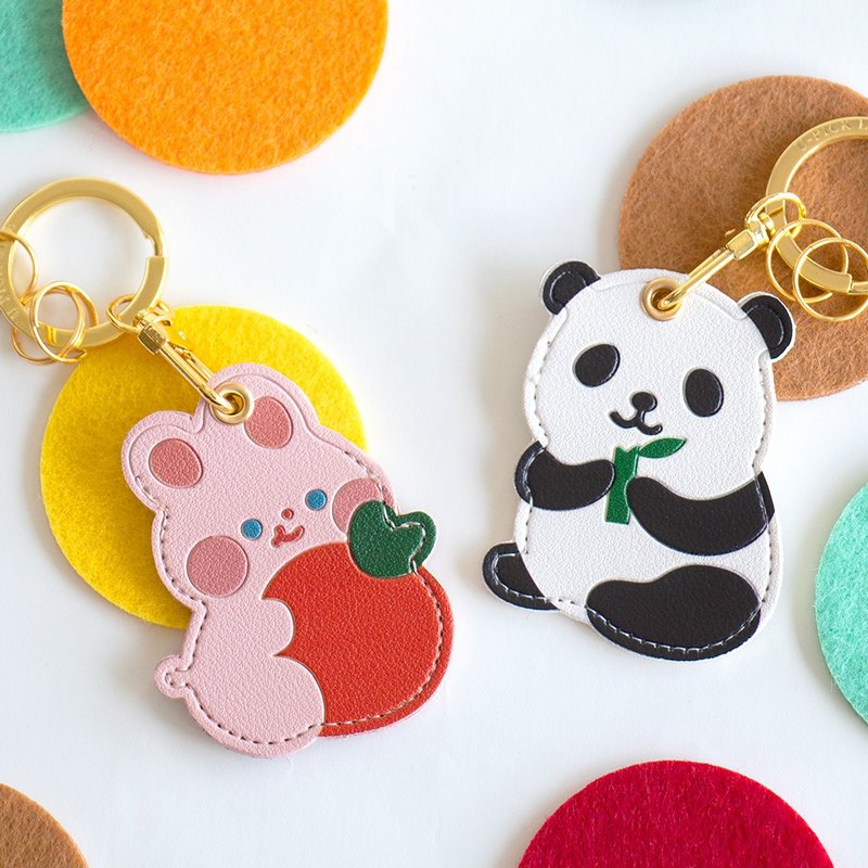 UPICK original life leather access control card set community induction bus card bag key happy rabbit bear has success - Keychains - Other Materials Multicolor