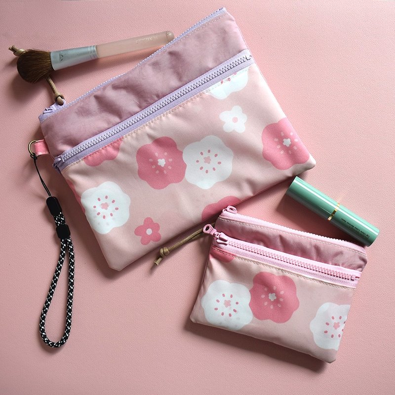 Travel Waterproof Cosmetic Bag Beautiful Combo 1 Plus 1_ Blossoming Flowers (Pink) - Toiletry Bags & Pouches - Nylon Pink