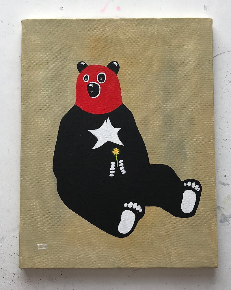 【IROSOCA】星の熊花泥棒　キャンバス絵画　F6サイズ原画 - ポスター・絵 - その他の素材 
