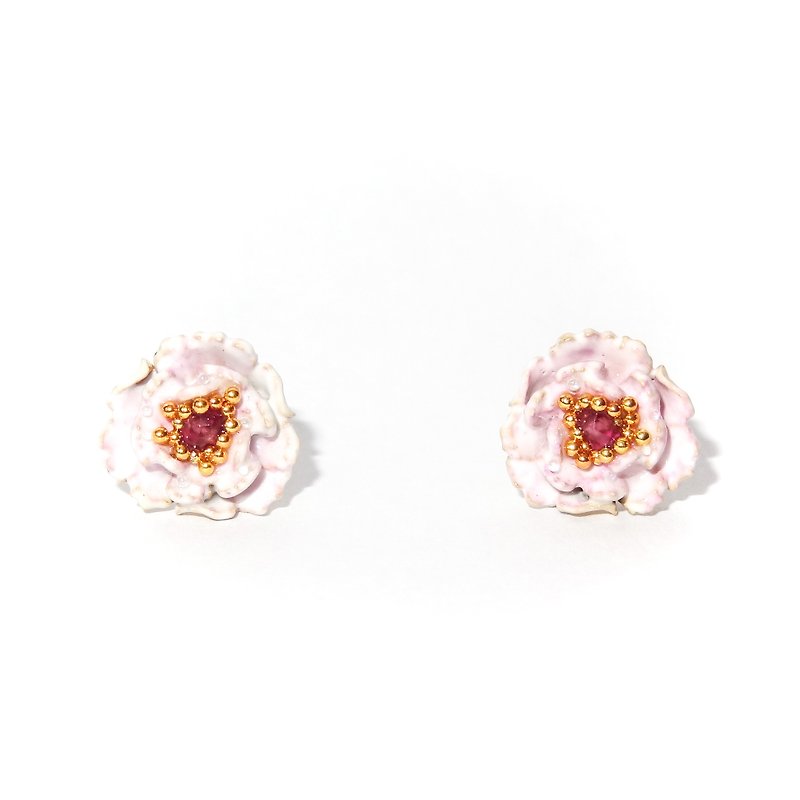 Handmade Jewelry Enamel Series Lotus Root Purple Flower Rich Peony Earrings Pre-order / Customized Color - Earrings & Clip-ons - Enamel Red