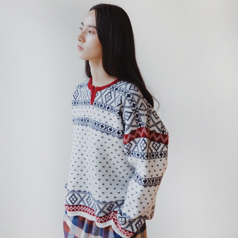 KOOW  勞倫斯 復古圖案聖誕氛圍感羊駝混紡提花毛衣 - 女毛衣/針織衫 - 羊毛 