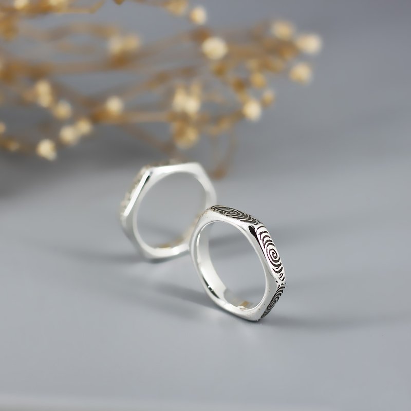 s925 Sterling Silver Ring-Hexagonal Wood Hexagonal Wood - แหวนทั่วไป - เงินแท้ สีเงิน
