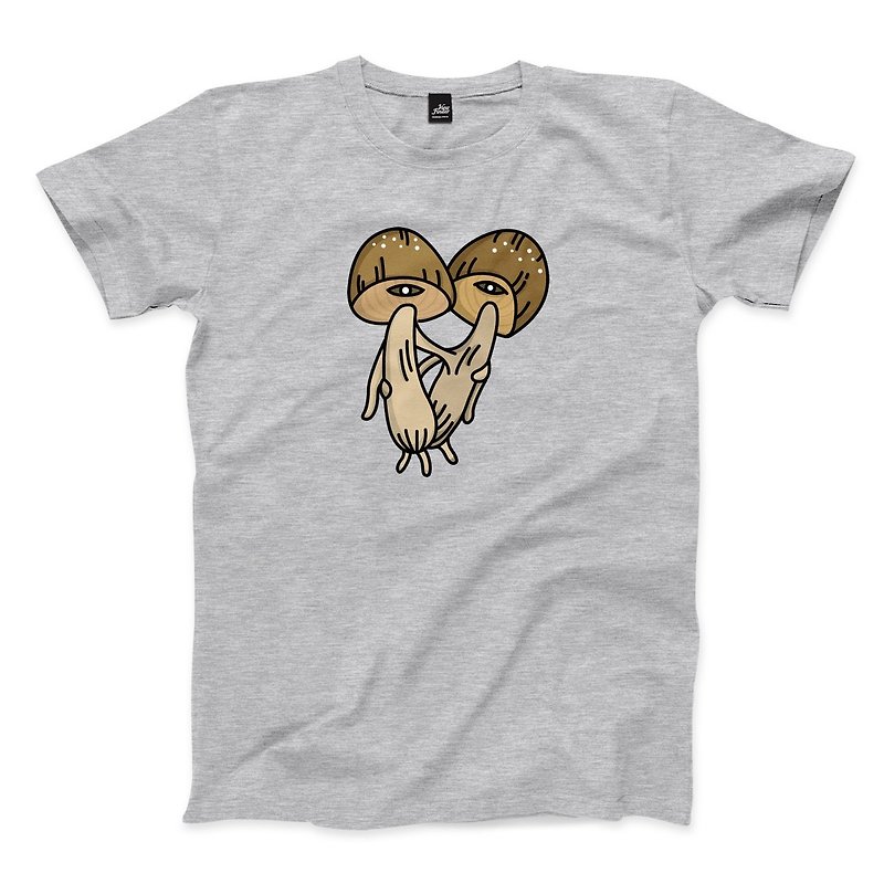 Hug mushroom - mushroom - dark gray Linen- neutral T-shirt - เสื้อยืดผู้ชาย - ผ้าฝ้าย/ผ้าลินิน สีเทา