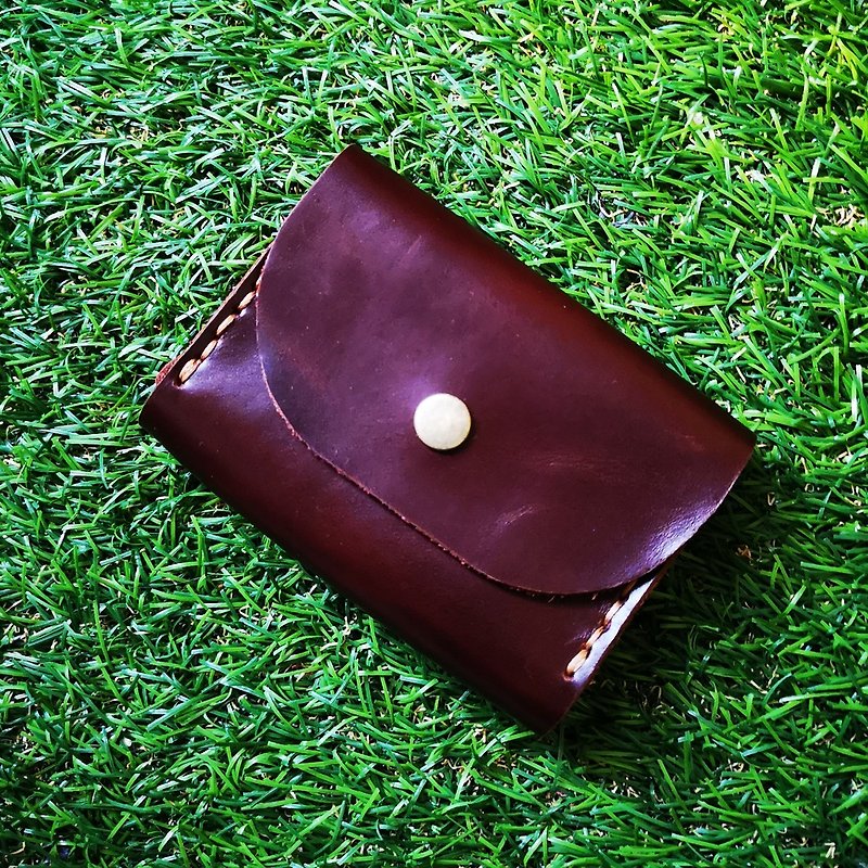 Double-layer card leather coin purse - dark brown wax leather - Coin Purses - Genuine Leather 