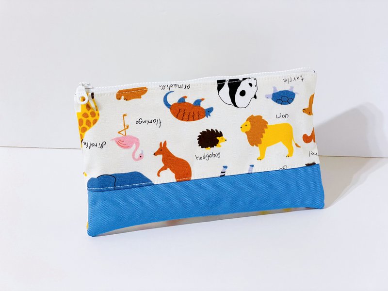 Flat pencil case, storage bag Animal models can be embroidered for free - Pencil Cases - Cotton & Hemp Blue