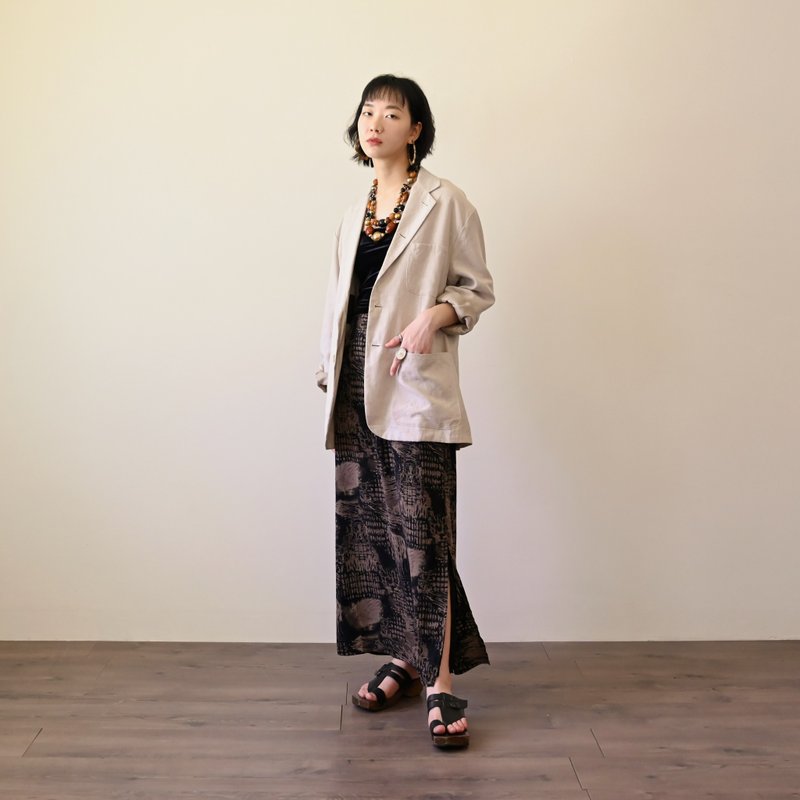 【NaSuBi Vintage】 Linen Fabric Vintage Blazer - เสื้อสูท/เสื้อคลุมยาว - ผ้าฝ้าย/ผ้าลินิน 