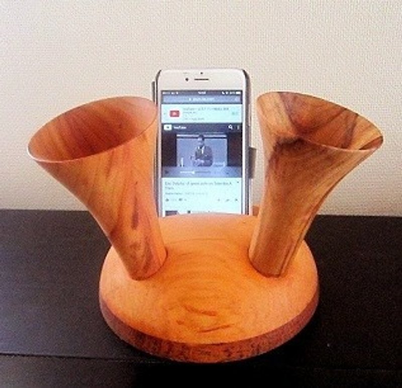 iphone speaker stand w-horn round shape - Other - Wood Brown
