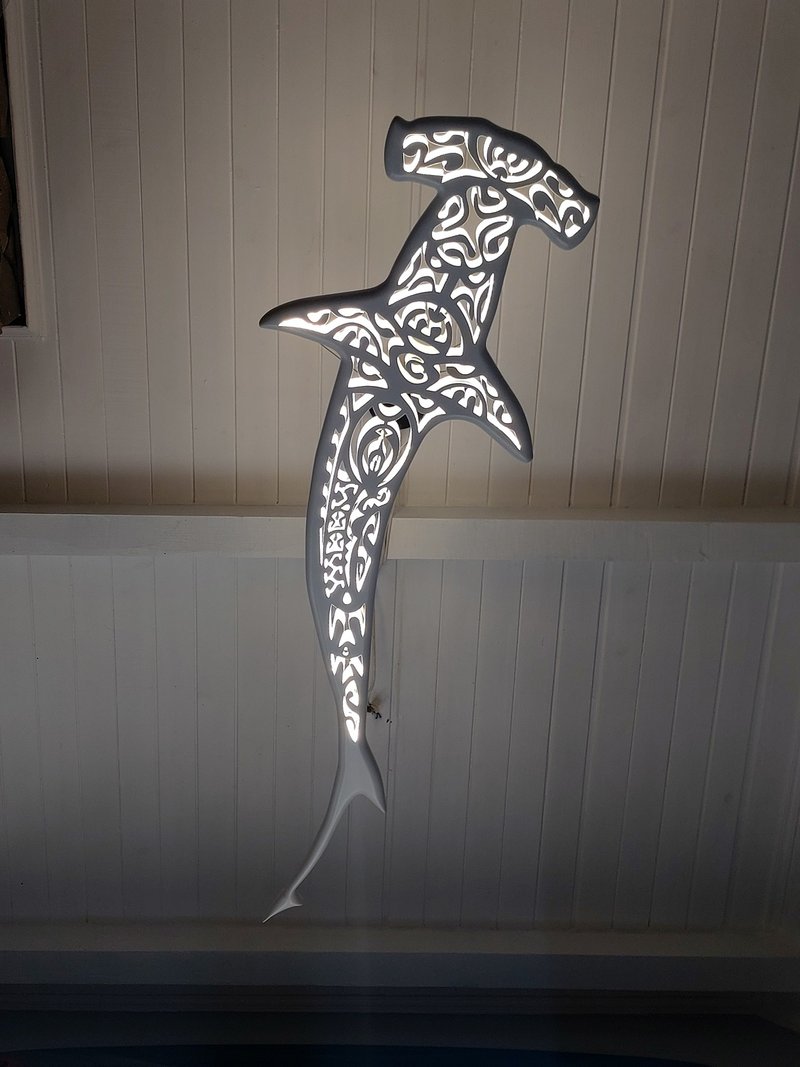 Handcrafted unique wooden shark hammer ceiling chandelier - Lighting - Wood White