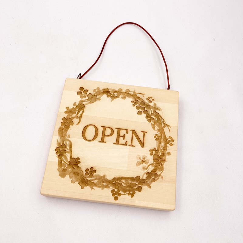 花圈款營業中吊牌標示牌　休息中標示牌　雙面營業中休息中木牌 - 壁貼/牆壁裝飾 - 木頭 卡其色
