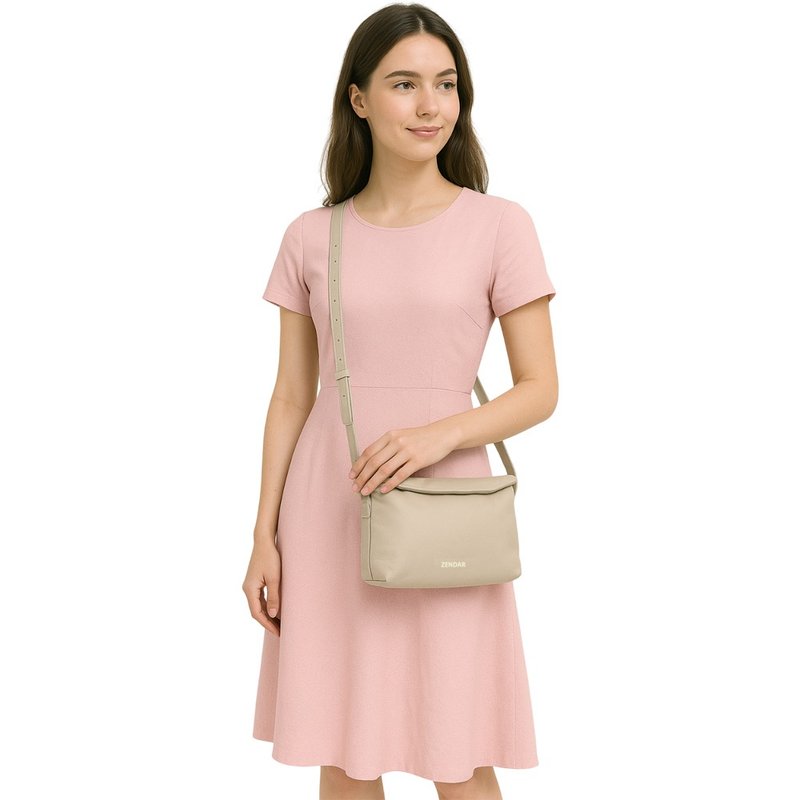 ZENDAR Limited Edition 10% Off Ultra-Soft Premium Lambskin Shoulder Bag / Crossbody Bag - New Counter Display Item - กระเป๋าแมสเซนเจอร์ - หนังแท้ สีทอง