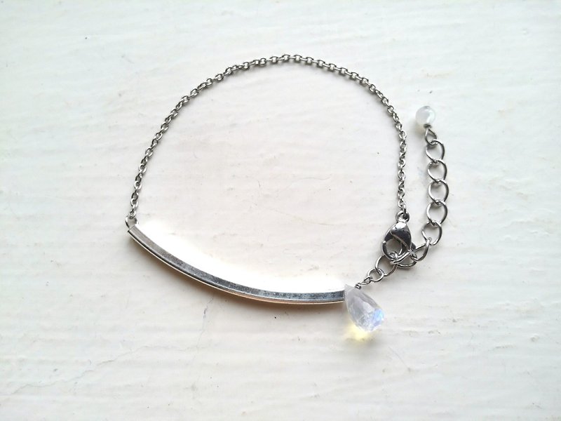 Moonstone bracelet sterling silver square tube - สร้อยข้อมือ - หิน 
