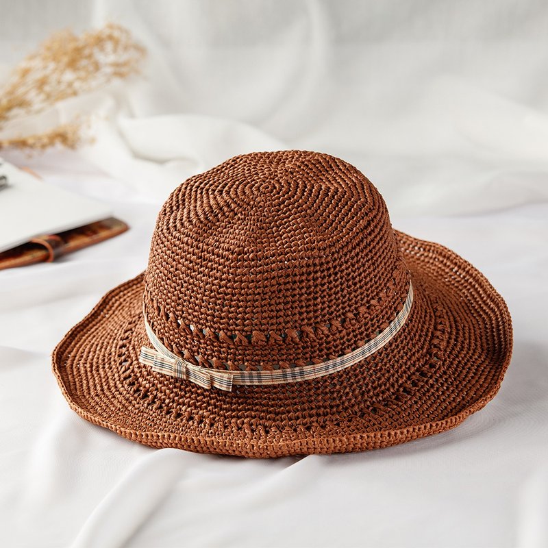 Bodhiyamas- Handwoven Coffee Color Webbing Round Hat - The Serenity Prime - หมวก - วัสดุอื่นๆ สีนำ้ตาล