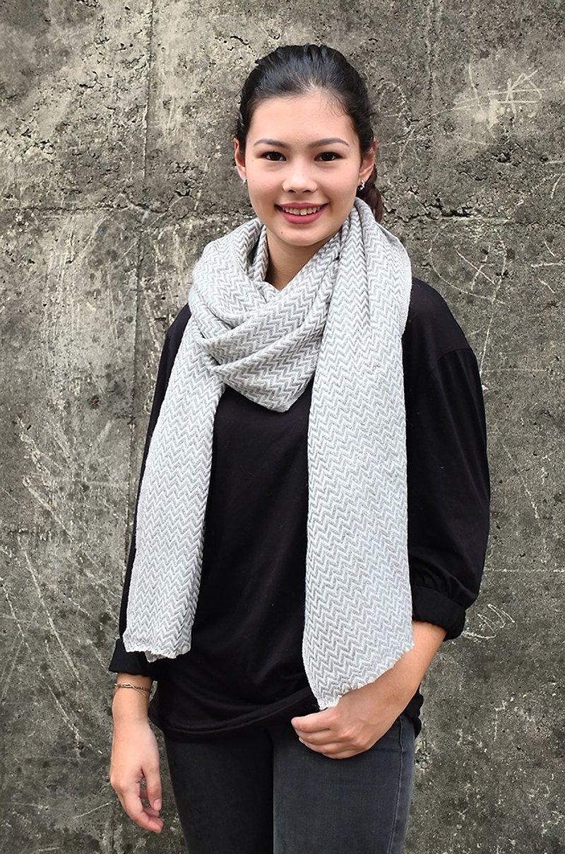 Cashmere Stripes Shawl / Scarf / Stole Handmade from Nepal Thick_V_Light Grey - Knit Scarves & Wraps - Wool Gray