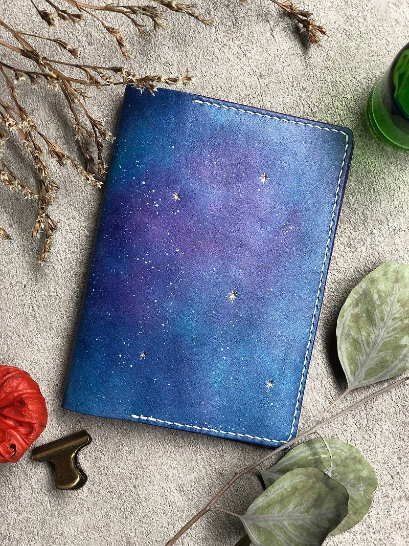 Hand-dyed cosmic starry sky hand-stitched genuine leather A5 A6 notebook book cover - Notebooks & Journals - Genuine Leather Purple