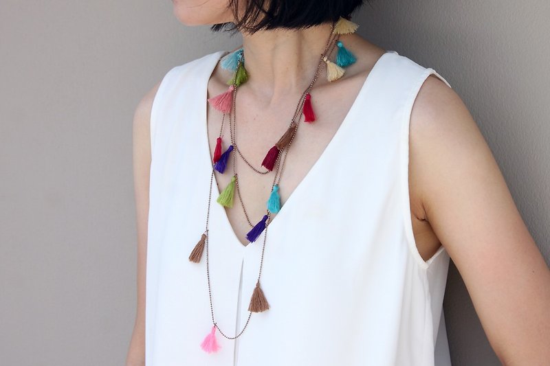 Tassel Necklaces Bead Strand Wrap Layer Long Vivid Color - สร้อยคอ - ผ้าฝ้าย/ผ้าลินิน หลากหลายสี