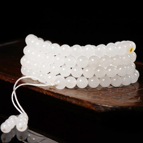一念之間 極品天然羊脂玉籽料108顆佛珠手鏈項鏈 珠經8MM 玉質細膩油潤
