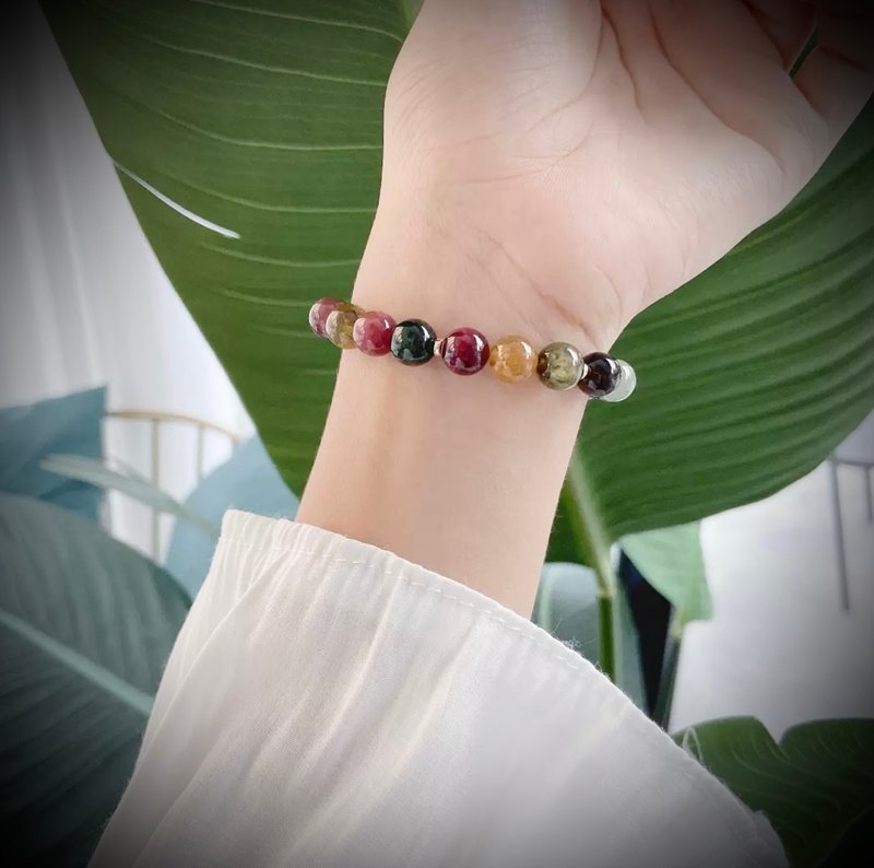 C&W natural rainbow candy tourmaline crystal temperament OT buckle bracelet - Bracelets - Crystal Gold