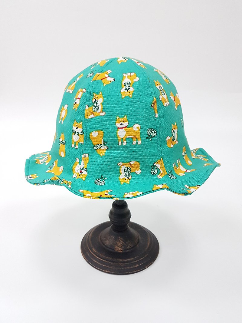 チューリップの花の帽子 - （と）年度犬 - 柴犬緑＃ - 帽子 - コットン・麻 グリーン