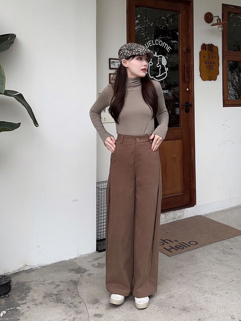 Brown Vintage Loose Straight Casual Pants - กางเกงขายาว - ผ้าฝ้าย/ผ้าลินิน 