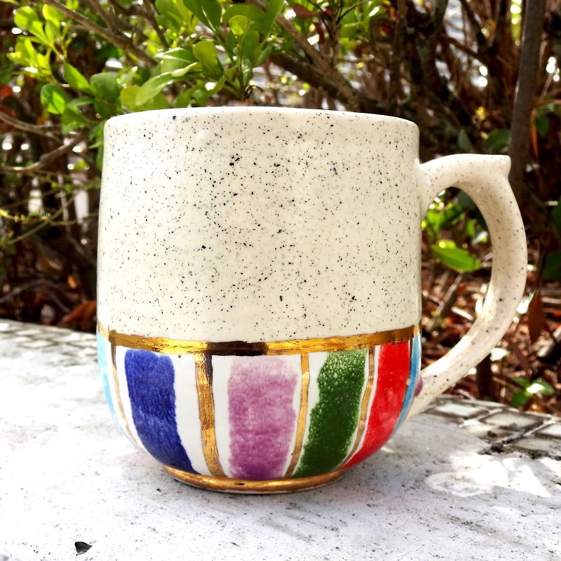 Rainbow glaze With 24K Gold luster Ceramic coffee cup - Mugs - Pottery Multicolor